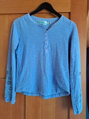 Aventura Lavender Long Sleeve Henley Tee with Embroidered Sleeves